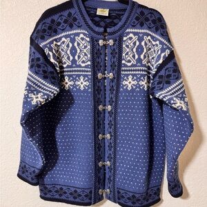 Vintage 100% Wool Norwegian Cardigan with Metal Clasps